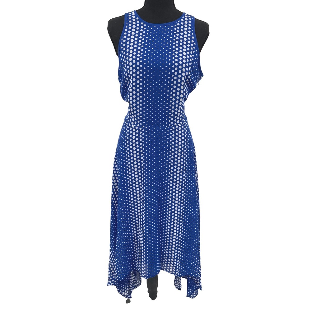 Michael Kors Dress Womens 8 Blue Polyester Polka Dot‎ Handkerchief Hem Chic New